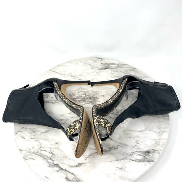 Elle Tahari Leather Snake Skin Open Toe Heeled Ankle Cuff Booties 37 Classic - Picture 7 of 14